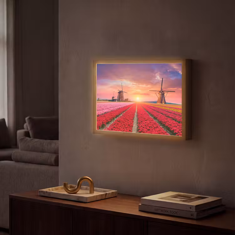 Bloemen - Tulpen - Bloemenveld - Molens - Holland Light Box met batterij (Wandlamp) middel -sfeer1
