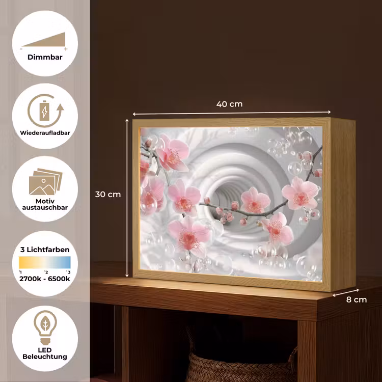 Bloemen - Tunnel - Abstact - 3D effect Light Box met batterij (Wandlamp) middel -USP_websiteoverzichtDE