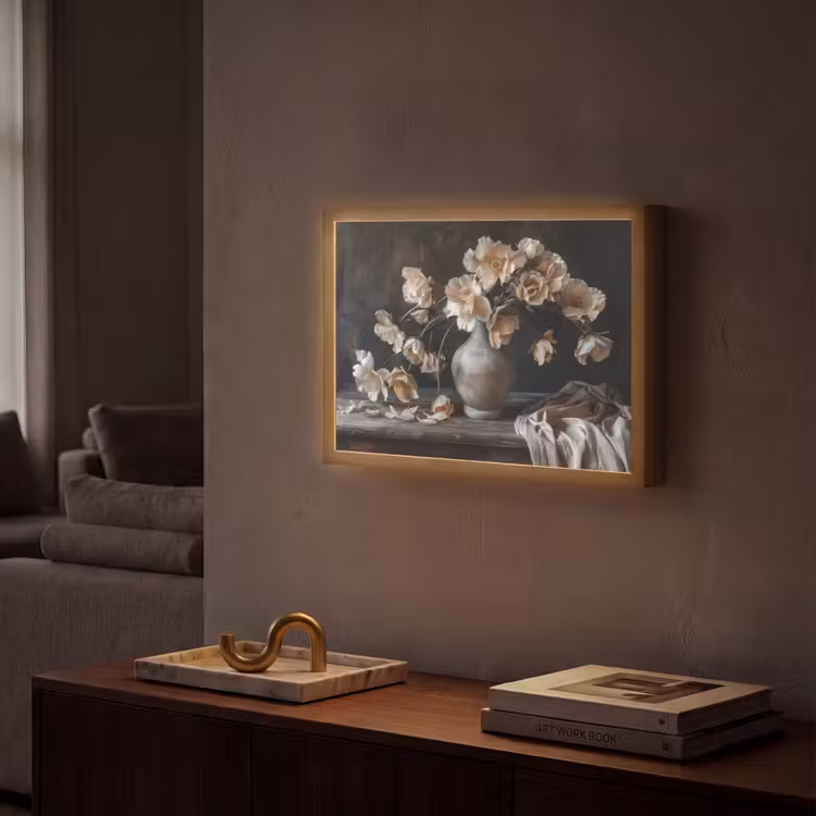 Bloemen - Vaas - Kunst - Stilleven Light Box met batterij (Wandlamp) middel -sfeer1