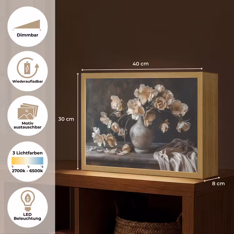 Bloemen - Vaas - Kunst - Stilleven Light Box met batterij (Wandlamp) middel -USP_websiteoverzichtDE