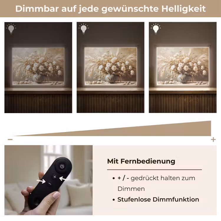 Bloemen - Vaas - Stilleven - Beige Light Box met batterij (Wandlamp) middel -USP_dimbaarDE