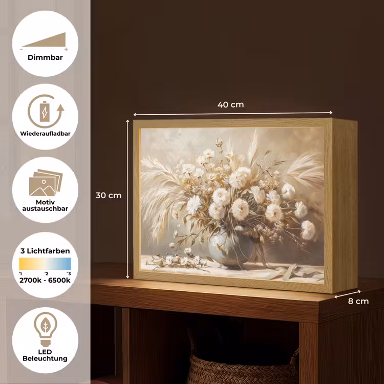 Bloemen - Vaas - Stilleven - Beige Light Box met batterij (Wandlamp) middel -USP_websiteoverzichtDE