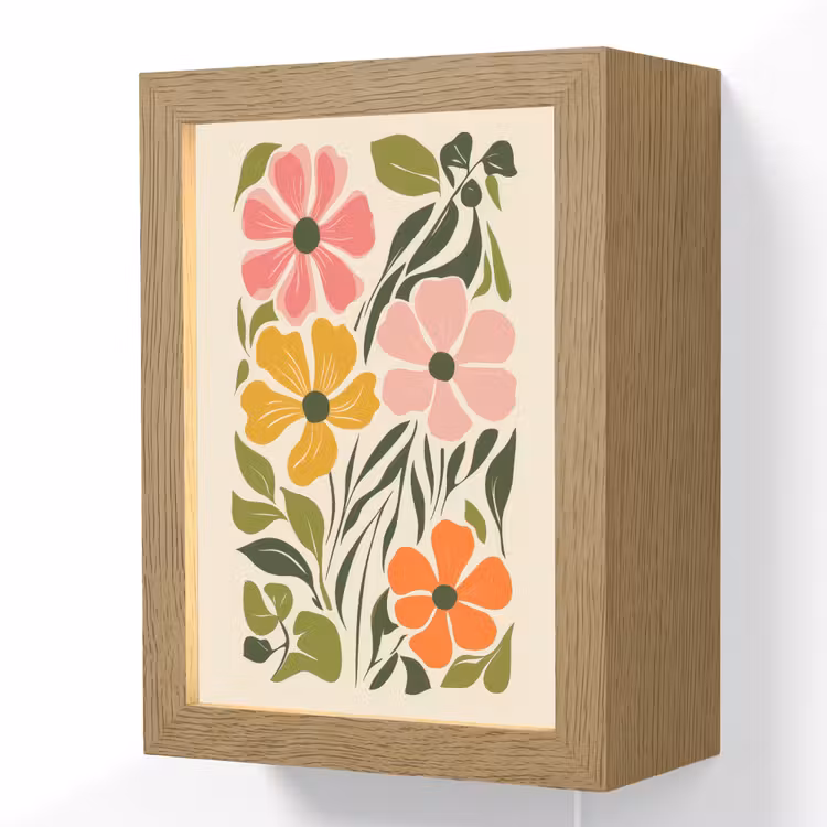 Bloemen - Speels - Kleurrijk Light Box met kabel (Wandlamp) klein -3d