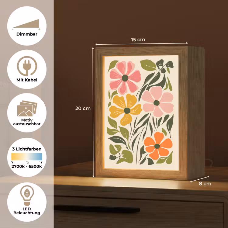 Bloemen - Speels - Kleurrijk Light Box met kabel (Wandlamp) klein -USP_websiteoverzichtDE
