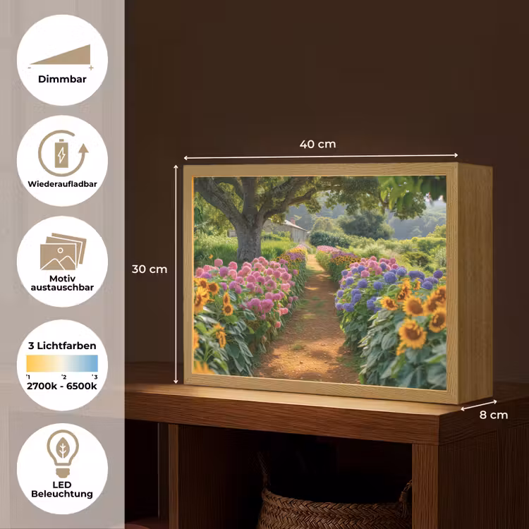 Bloemen - Pad - Zonnebloemen - Tuin - Hortensia Light Box met batterij (Wandlamp) middel -USP_websiteoverzichtDE