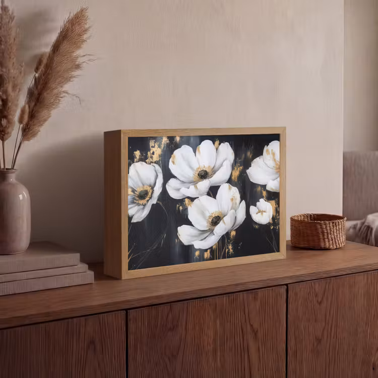Bloemen - Wit - Abstract Light Box met batterij (Wandlamp) middel -sfeer2