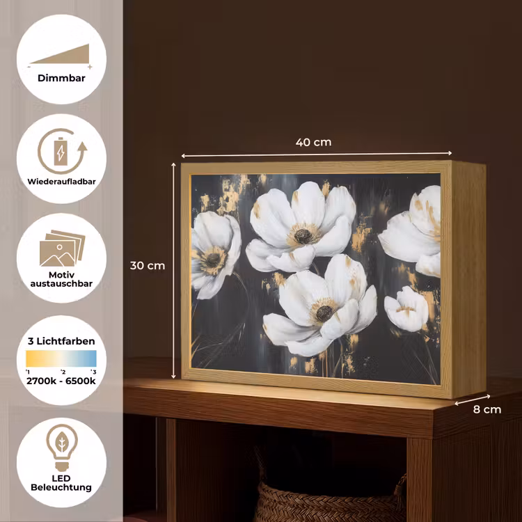 Bloemen - Wit - Abstract Light Box met batterij (Wandlamp) middel -USP_websiteoverzichtDE