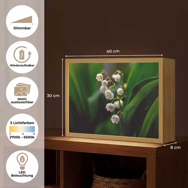Bloemen - Wit - Bladeren - Lelietjes Light Box met batterij (Wandlamp) middel -USP_websiteoverzichtDE
