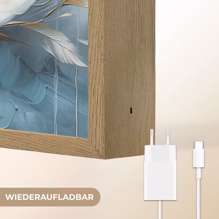 Bloemen - Wit - Goud - Kunst - Abstract Light Box met batterij (Wandlamp) middel -USP_websiteoplaadbaarDE