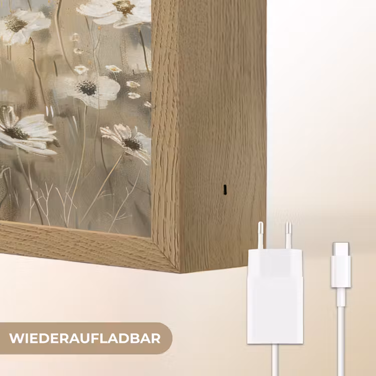 Bloemen - Wit - Natuur - Grijs - Modern Light Box met batterij (Wandlamp) middel -USP_websiteoplaadbaarDE