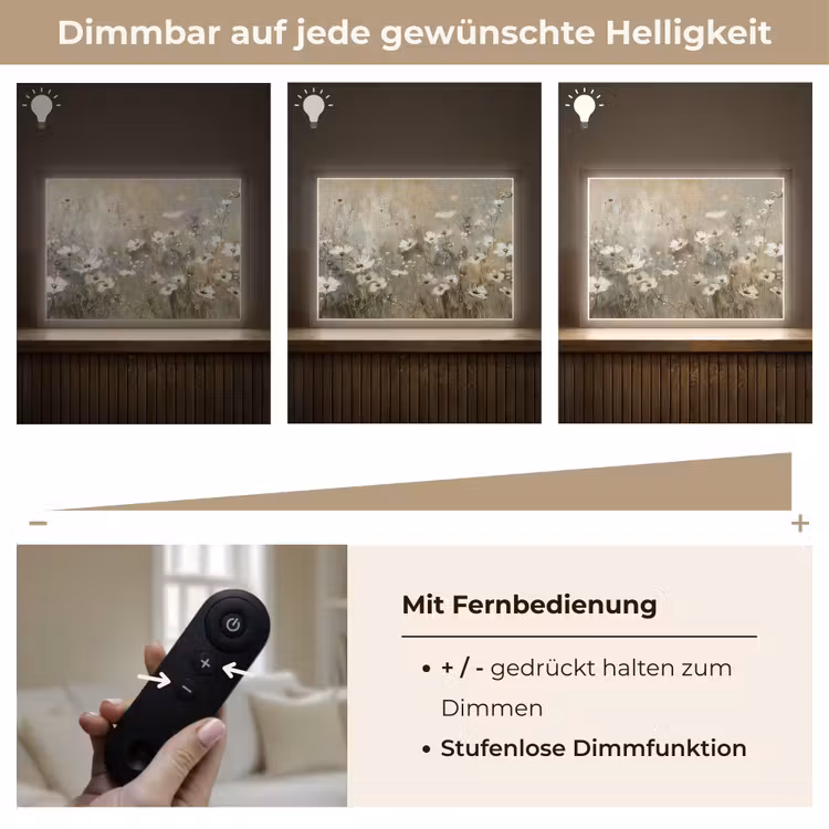 Bloemen - Wit - Natuur - Grijs - Modern Light Box met batterij (Wandlamp) middel -USP_dimbaarDE