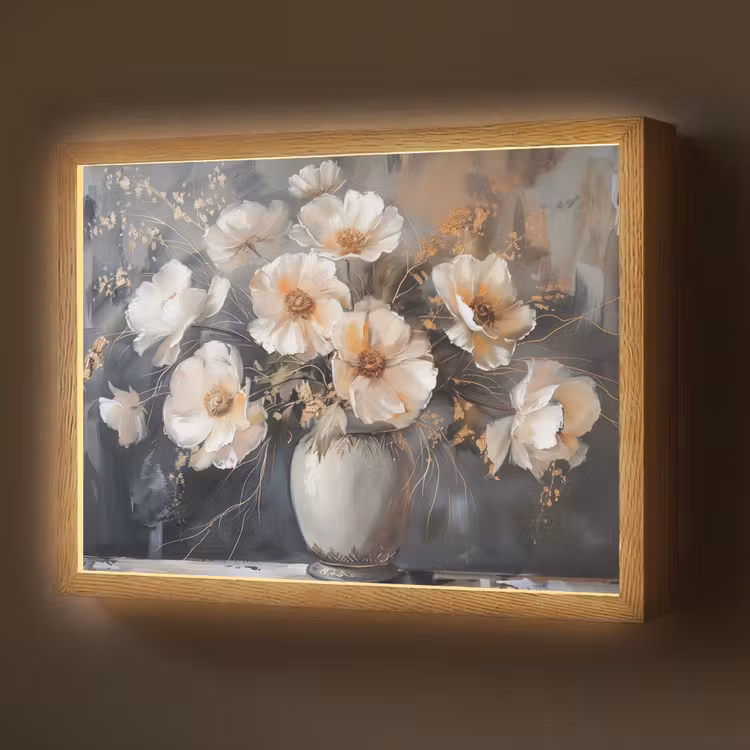 Bloemen - Wit - Vaas - Modern Light Box met batterij (Wandlamp) middel -z3d_website