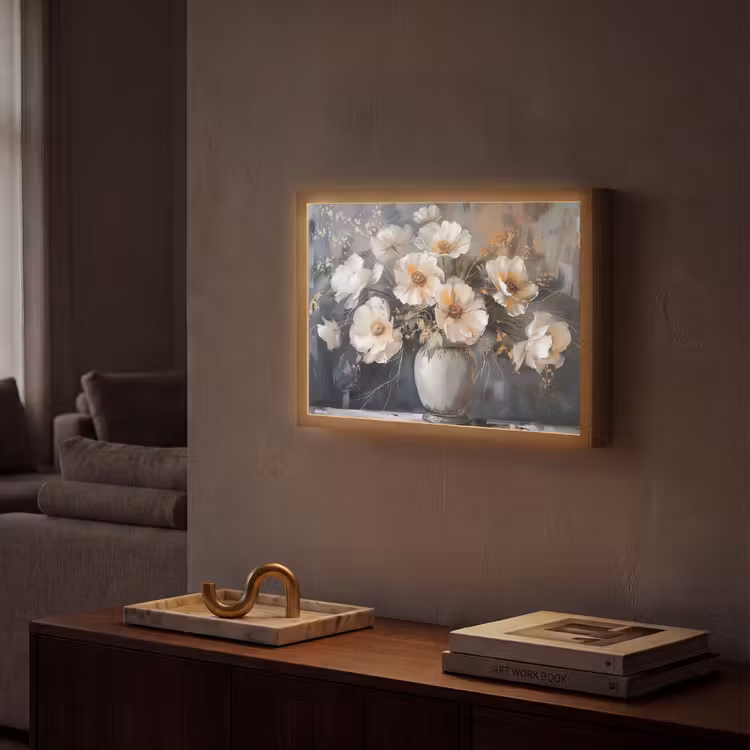 Bloemen - Wit - Vaas - Modern Light Box met batterij (Wandlamp) middel -sfeer1