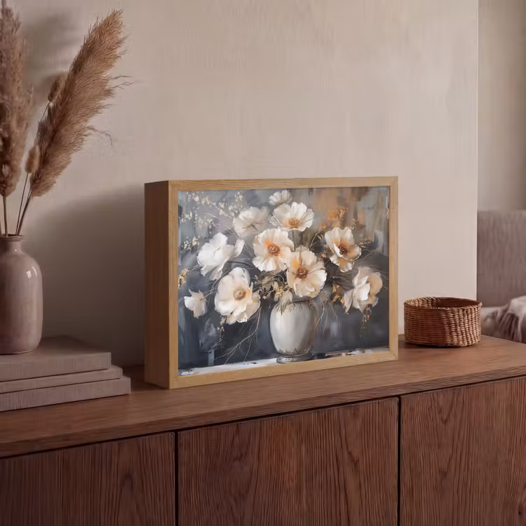 Bloemen - Wit - Vaas - Modern Light Box met batterij (Wandlamp) middel -sfeer2
