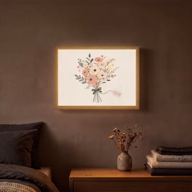 Bloemen - Quote - Beige - Lint Light Box met batterij (Wandlamp) middel -sfeer4