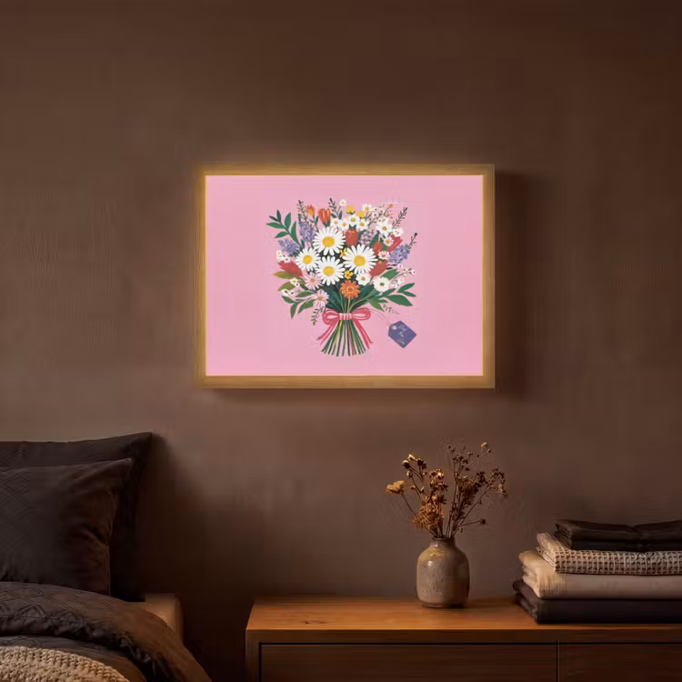 Bloemen - Quote - Kaartje - Kleurrijk Light Box met batterij (Wandlamp) middel -sfeer4