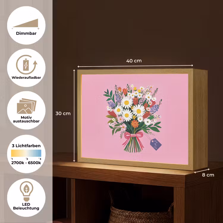 Bloemen - Quote - Kaartje - Kleurrijk Light Box met batterij (Wandlamp) middel -USP_websiteoverzichtDE