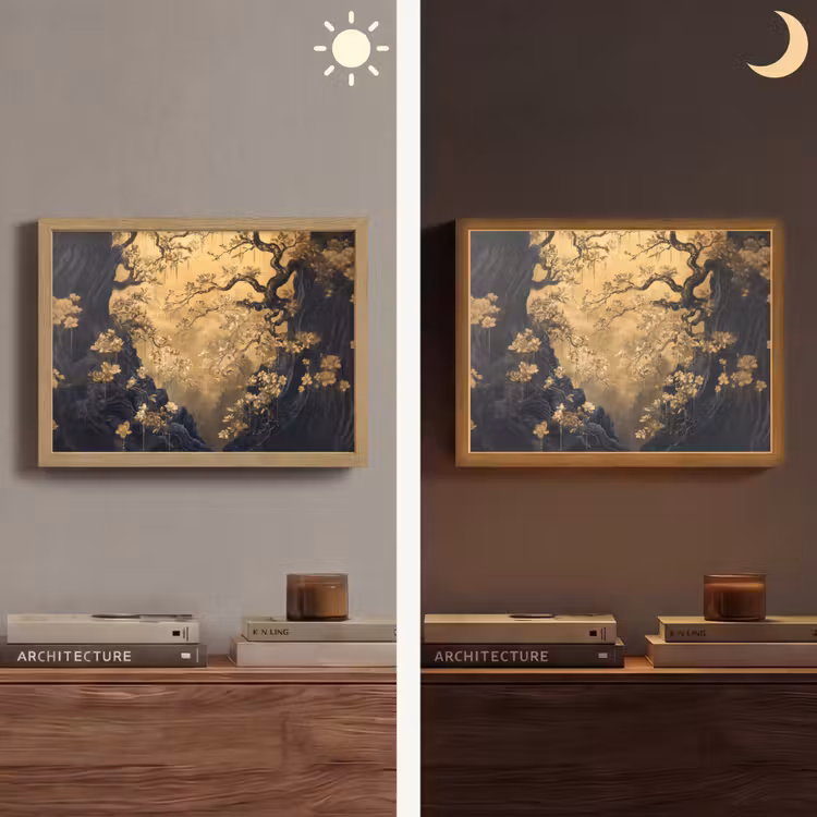 Bloemen - Takken - Goud - Sierlijk Light Box met batterij (Wandlamp) middel -sfeer3