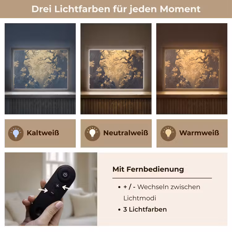 Bloemen - Takken - Goud - Sierlijk Light Box met batterij (Wandlamp) middel -USP_lichtkleurDE
