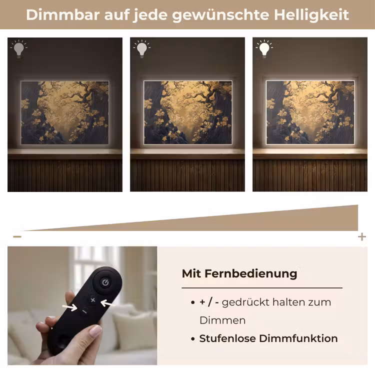 Bloemen - Takken - Goud - Sierlijk Light Box met batterij (Wandlamp) middel -USP_dimbaarDE