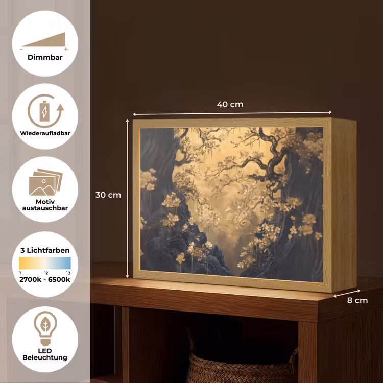 Bloemen - Takken - Goud - Sierlijk Light Box met batterij (Wandlamp) middel -USP_websiteoverzichtDE