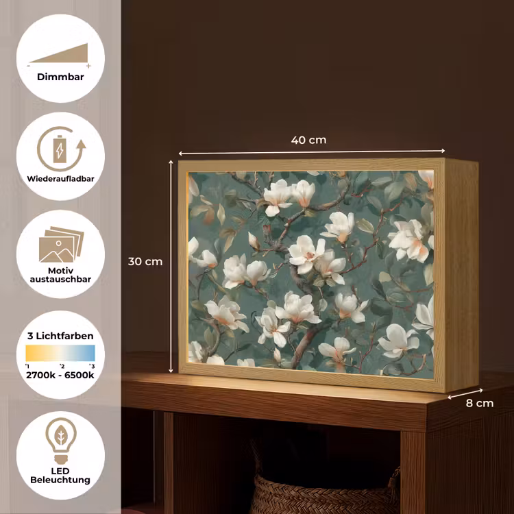 Bloemen - Takken - Wit - Klassiek Light Box met batterij (Wandlamp) middel -USP_websiteoverzichtDE