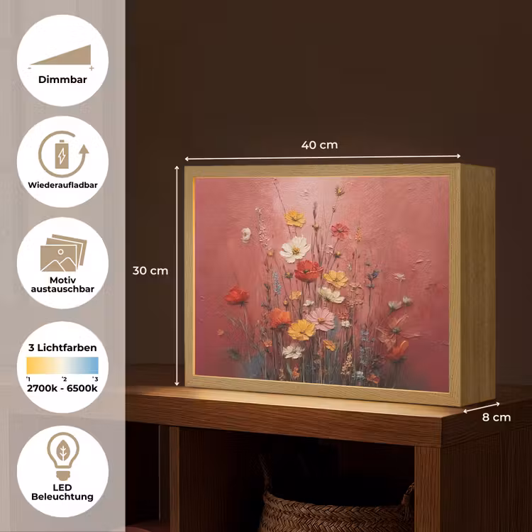 Bloemenboeket - Diepte - Tastbare textuur Light Box met batterij (Wandlamp) middel -USP_websiteoverzichtDE