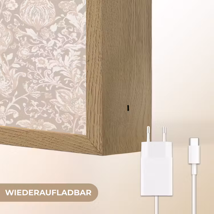 Bloemenprint - Grijs - Crème Light Box met batterij (Wandlamp) middel 907 -USP_websiteoplaadbaarDE