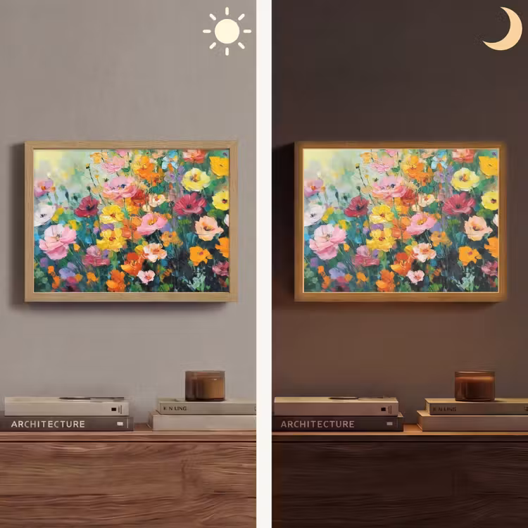 Bloemen explosie - Heldere kleuren - Vrolijk Light Box met batterij (Wandlamp) middel -sfeer3
