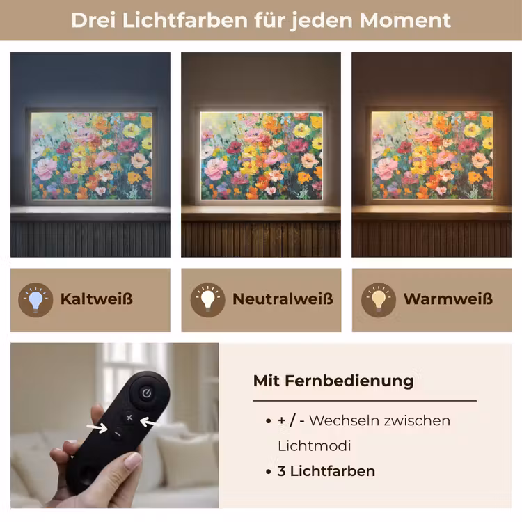 Bloemen explosie - Heldere kleuren - Vrolijk Light Box met batterij (Wandlamp) middel -USP_lichtkleurDE