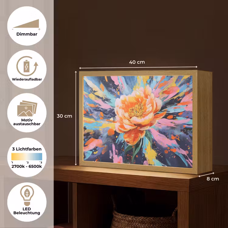 Bloemexplosie - Felle spatten - Dynamisch Light Box met batterij (Wandlamp) middel -USP_websiteoverzichtDE