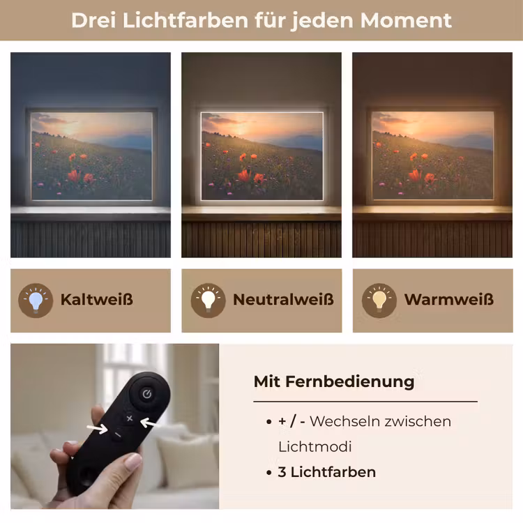 Bloemenveld - Gras - Bloemen - Planten - Zonsondergang - Oranje Light Box met batterij (Wandlamp) middel -USP_lichtkleurDE