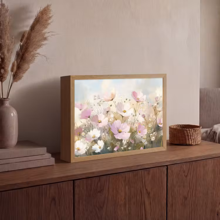 Bloemenveld - Lichte tinten - Geschilderd Light Box met batterij (Wandlamp) middel -sfeer2