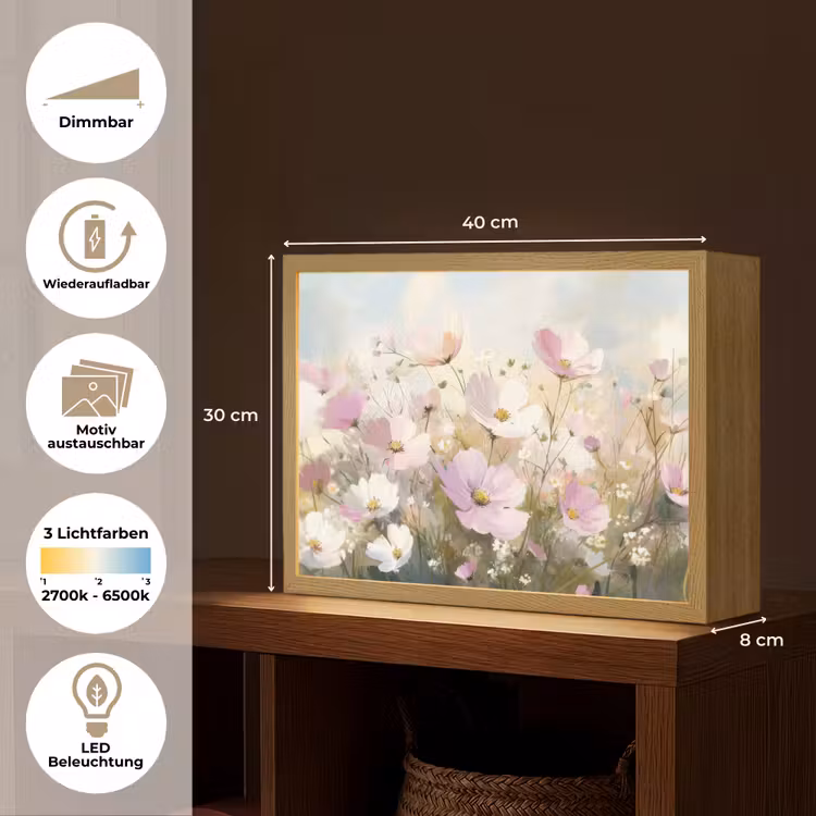 Bloemenveld - Lichte tinten - Geschilderd Light Box met batterij (Wandlamp) middel -USP_websiteoverzichtDE
