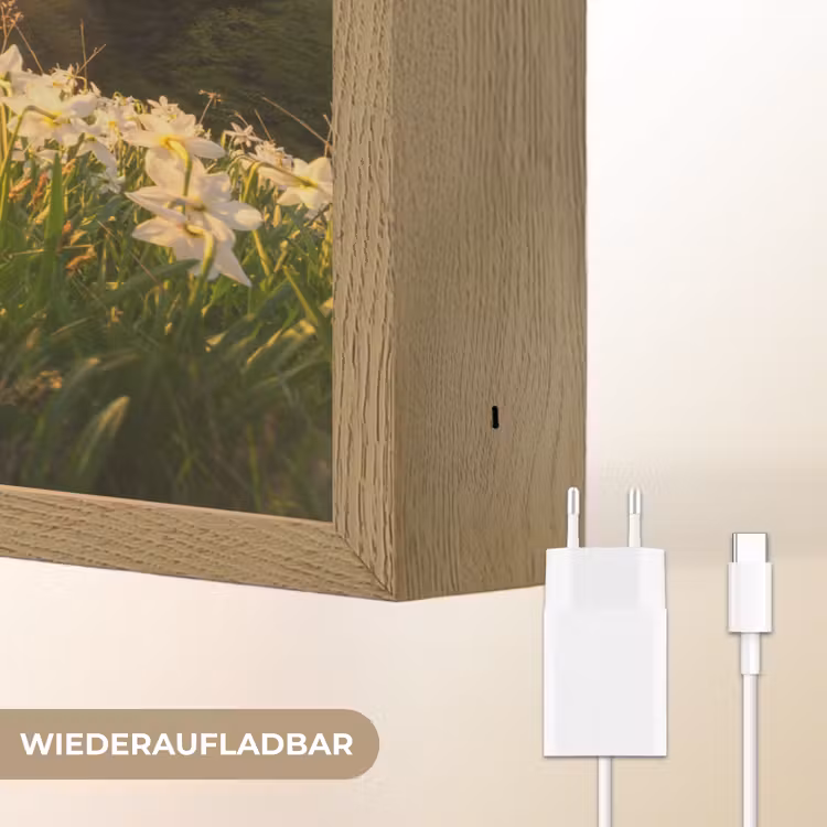 Bloemenveld - Heuvels - Zonsondergang - Berg - Natuur - Wit - Heuvels Light Box met batterij (Wandlamp) middel -USP_websiteoplaadbaarDE