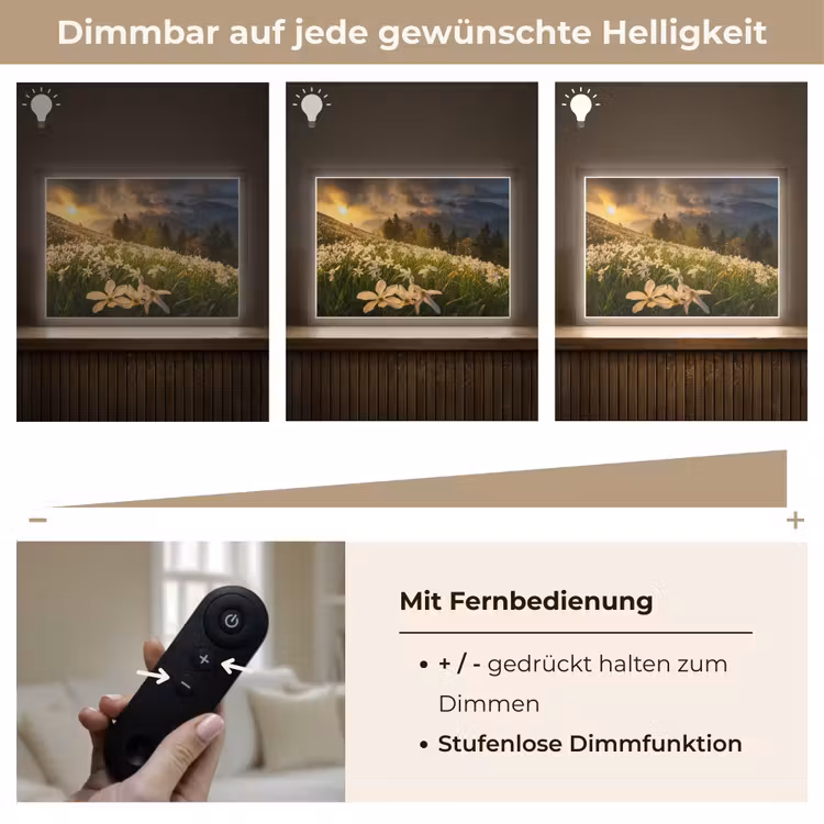 Bloemenveld - Heuvels - Zonsondergang - Berg - Natuur - Wit - Heuvels Light Box met batterij (Wandlamp) middel -USP_dimbaarDE
