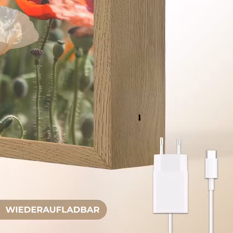 Bloemenveld - Klaprozen - Kleurrijk Light Box met batterij (Wandlamp) middel -USP_websiteoplaadbaarDE