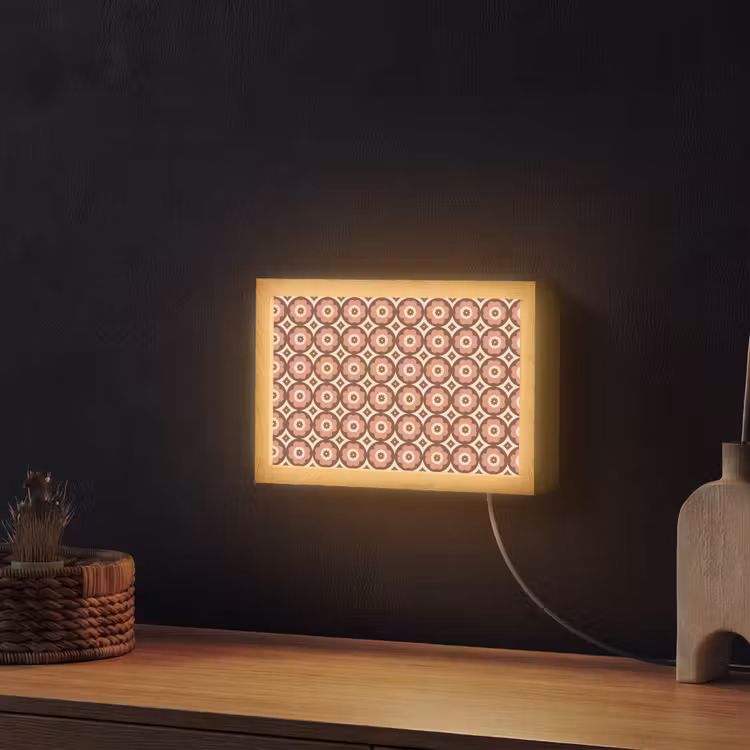 Bloemvormen - Patroon - Roze - Vintage Light Box met kabel (Wandlamp) klein -sfeer1