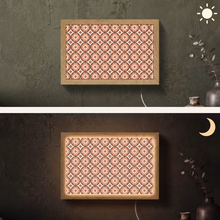 Bloemvormen - Patroon - Roze - Vintage Light Box met kabel (Wandlamp) klein -sfeer3