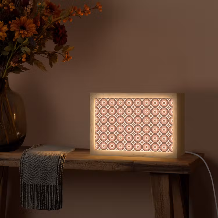 Bloemvormen - Patroon - Roze - Vintage Light Box met kabel (Wandlamp) klein -sfeer4