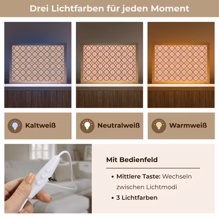 Bloemvormen - Patroon - Roze - Vintage Light Box met kabel (Wandlamp) klein -USP_lichtkleurDE