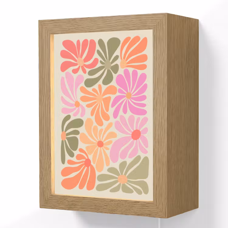 Bloemvormen - Retro - Kleurrijk Light Box met kabel (Wandlamp) klein -3d