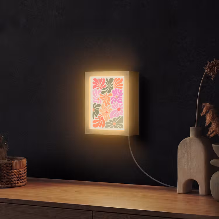 Bloemvormen - Retro - Kleurrijk Light Box met kabel (Wandlamp) klein -sfeer1