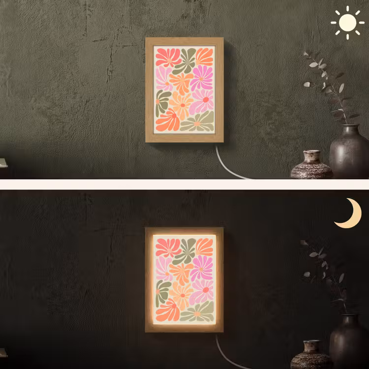Bloemvormen - Retro - Kleurrijk Light Box met kabel (Wandlamp) klein -sfeer3