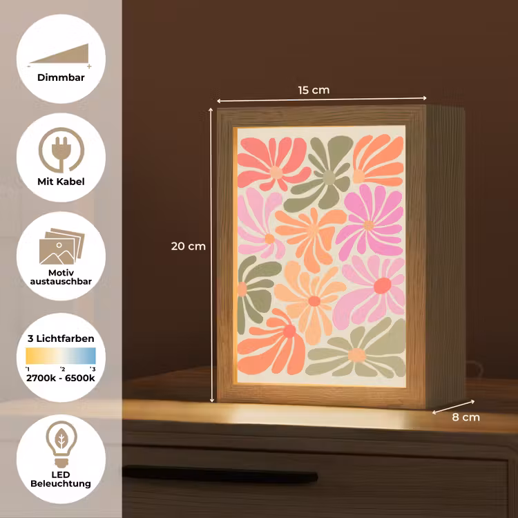 Bloemvormen - Retro - Kleurrijk Light Box met kabel (Wandlamp) klein -USP_websiteoverzichtDE