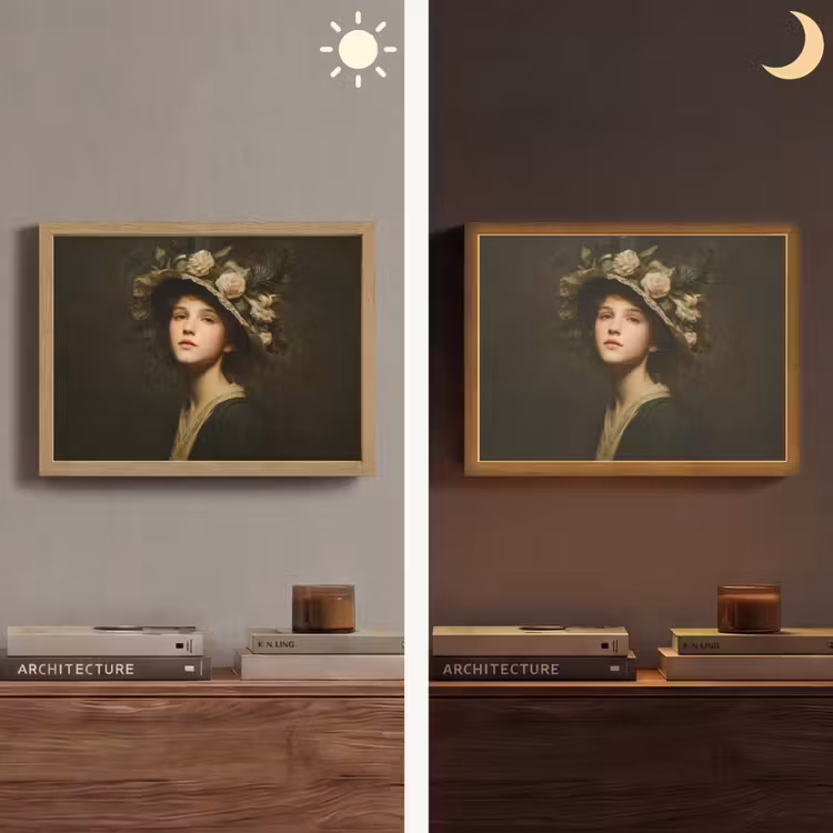 Bloemenhoed - Portret - Vrouw Light Box met batterij (Wandlamp) middel -sfeer3