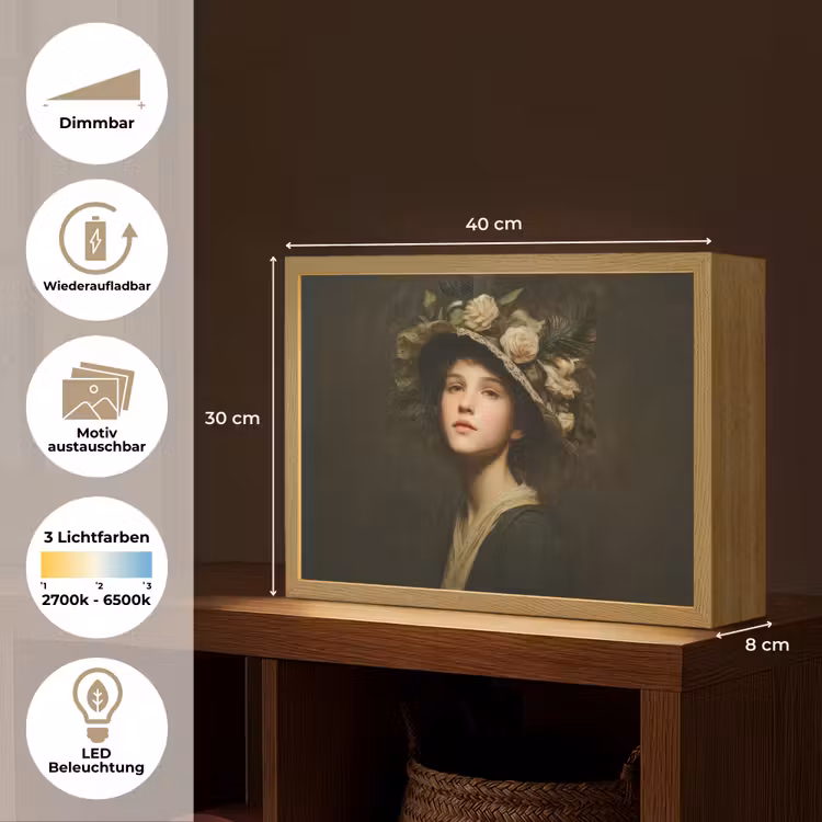Bloemenhoed - Portret - Vrouw Light Box met batterij (Wandlamp) middel -USP_websiteoverzichtDE