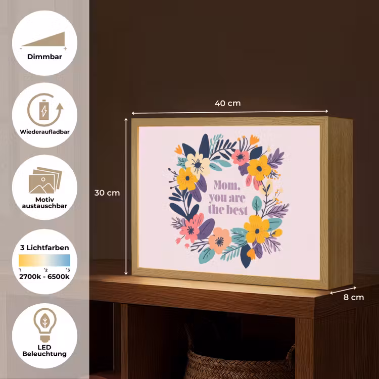 Bloemenkrans - Kleurrijk - Moeder Light Box met batterij (Wandlamp) middel -USP_websiteoverzichtDE