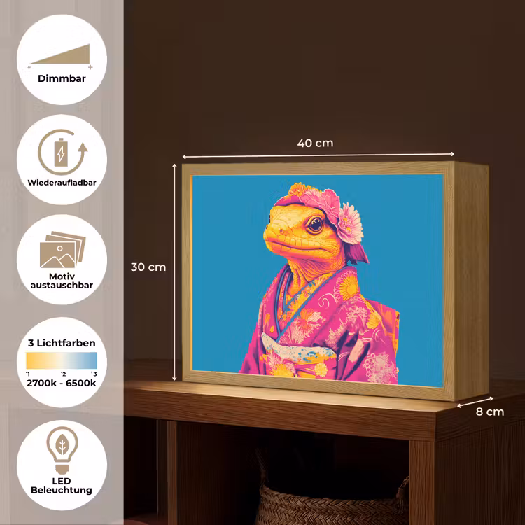 Bloemenkrans - Hagedis - Kimono - Paars Light Box met batterij (Wandlamp) middel -USP_websiteoverzichtDE