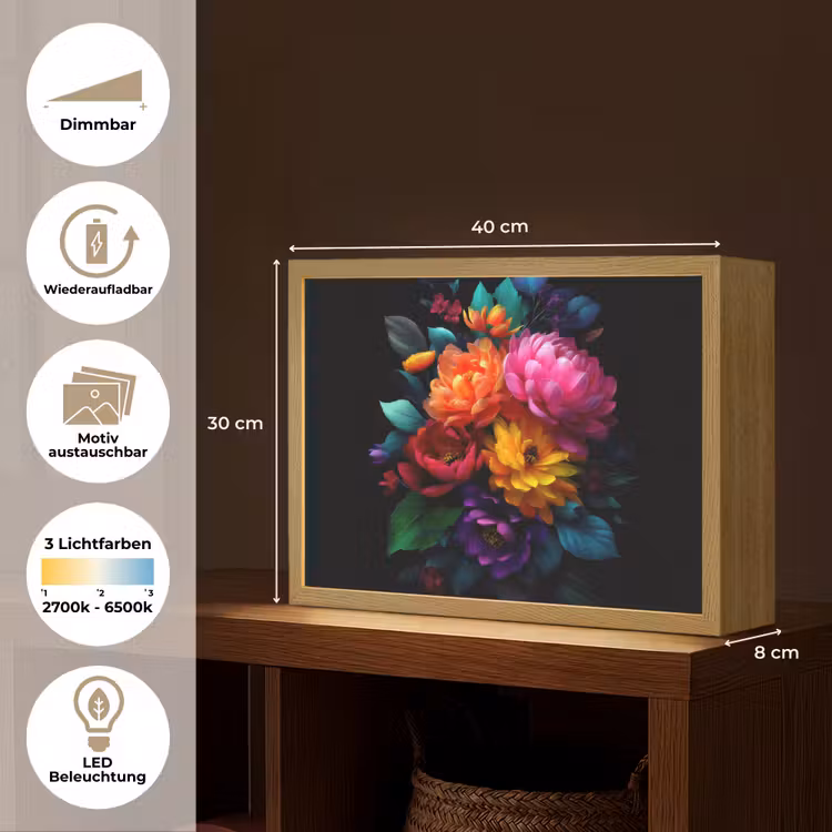Boeket - Bloemen - Kleur Light Box met batterij (Wandlamp) middel -USP_websiteoverzichtDE